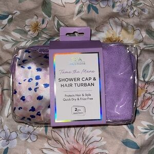 Purple Shower Cap & Hair Turban Set